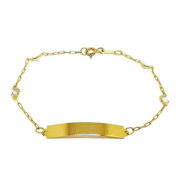 Pulseira Infantil Com Pedrinhas Em Ouro 18k Chapa Para Nome