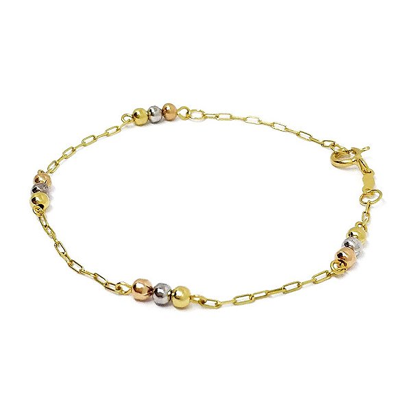 Pulseira Infantil Bolinhas Três Cores Em Ouro 18k