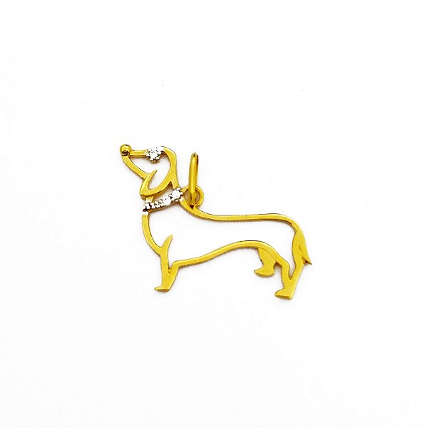 Pingente Cachorro Dachshund Em Ouro 18k Com Zirconias