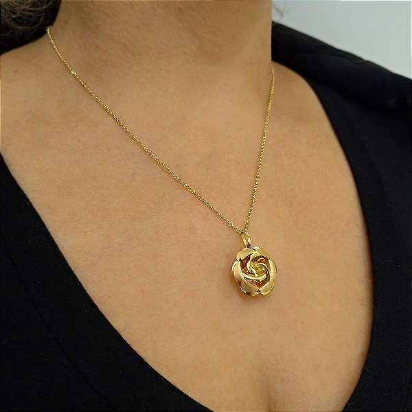 Pingente Rosa Em Ouro 18k Duas Cores