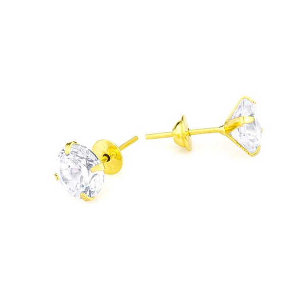 Brinco Solitário Em Ouro 18k Com Zirconia 5mm