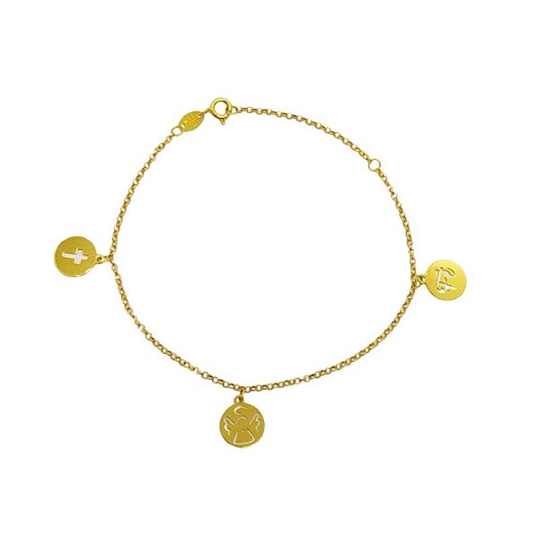 Pulseira Portuguesa Com Pingentes Em Ouro 18k