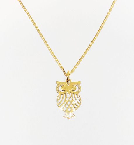 Corrente Piastrine 45cm Com Pingente Coruja  Em Ouro 18k
