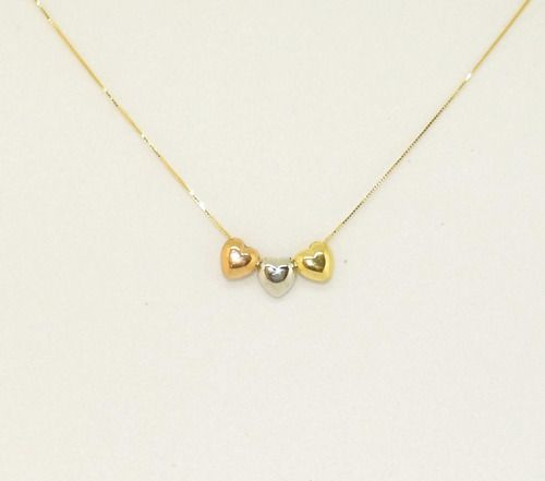 Gargantilha Veneziana Três Corações Três Cores Em Ouro 18k