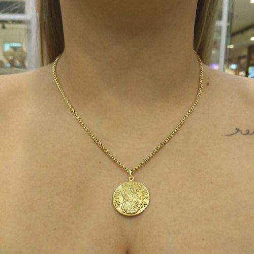 Corrente Palmeira Com Pingente São Bento Em Ouro 18k