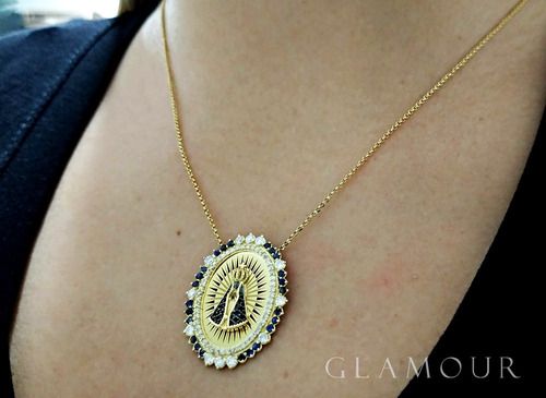 Gargantilha Aparecida Em Ouro 18k Com Safira E Diamante