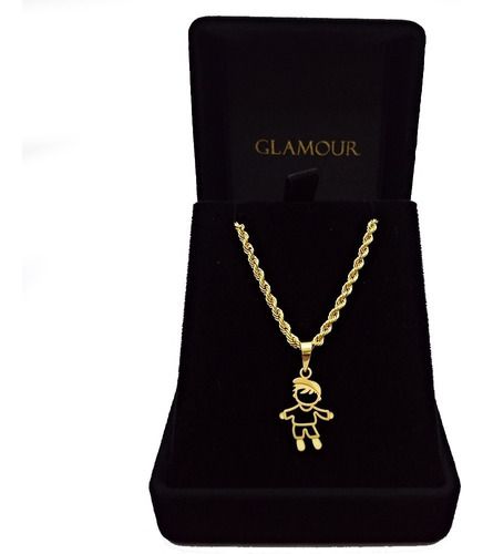Pingente Filho Menino Em Ouro 18k Com Cordão Baiano