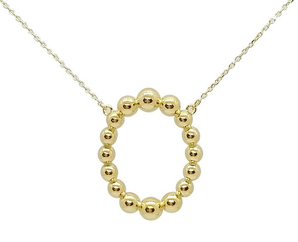Corrente Elos Maciço Com Pingente Oval de Bolas Ouro 18K