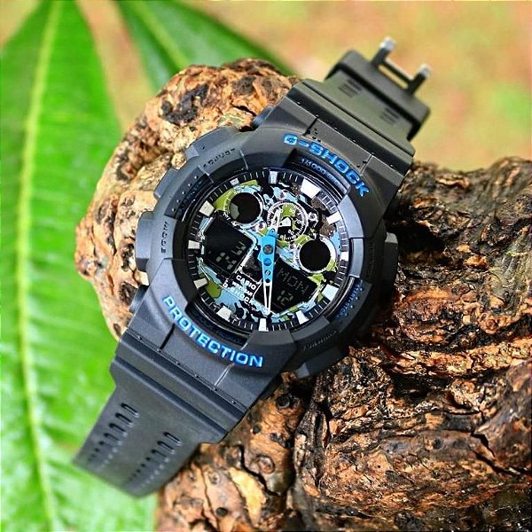 Relógio Casio G-Shock Protection Preto com Mostrador Camuflado GA-100CB ...