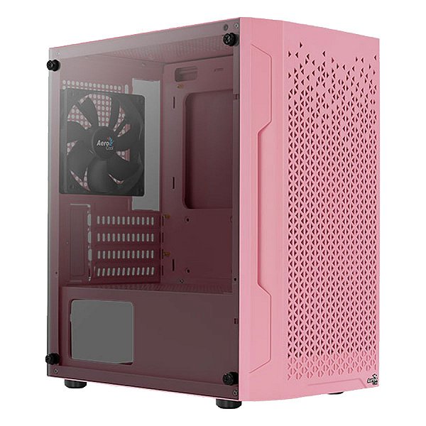 Gabinete Gamer Aerocool Trinity Mini, V1, Pink, Mini Tower, Vidro Temperado, Pink, Micro ATX, Sem Fonte, Com 1 fan, TRIN