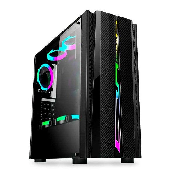 GABINETE BLUECASE BG-027 RGB LATERAL ACRILICO PRETO, BG027GCASE