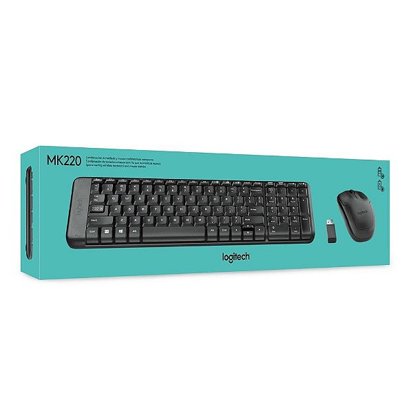 Teclado e Mouse Logitech MK220 Sem Fio Compacto Preto ABNT2 - 920-004431