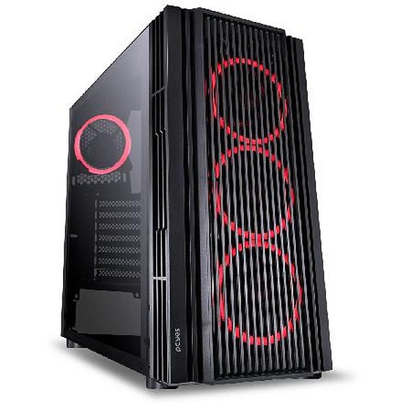 Gabinete Mid-Tower Atmos Preto Com 4 Fans 120Mm Led Vermelho - Lateral Em Vidro Temperado - Atptvm4f