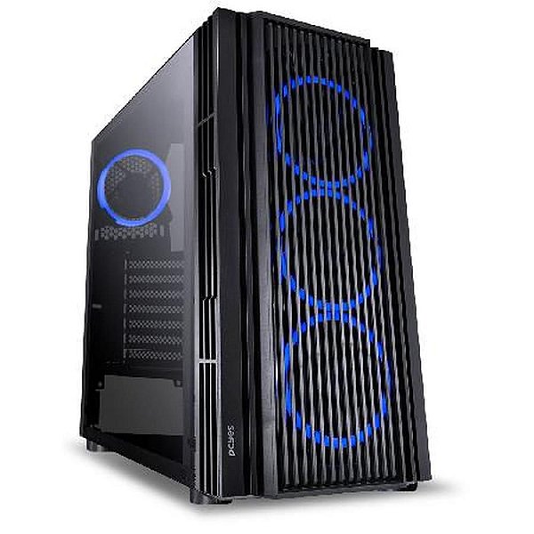 Gabinete Mid-Tower Atmos Preto Com 4 Fans 120Mm Led Azul - Lateral Em Vidro Temperado - Atptaz4fcv