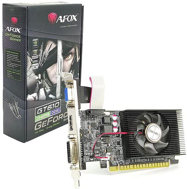 Placa de Vídeo AFOX GeForce GT610 2GB DDR3 64 Bits LP, HDMI/DVI/VGA, AF610-2048D3L7