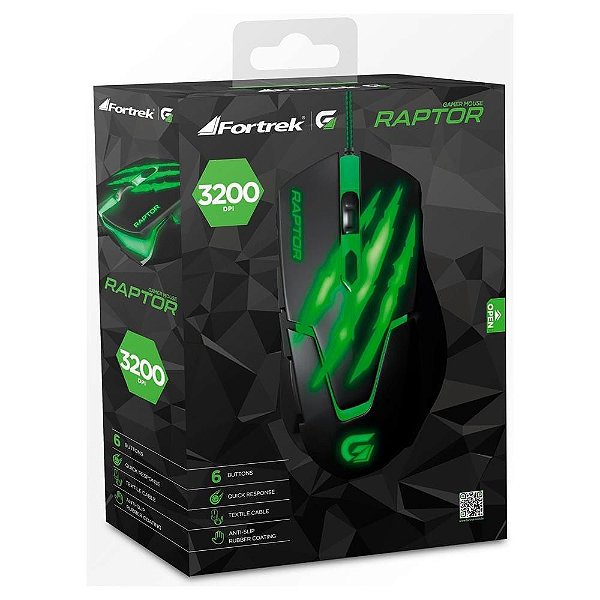 Mouse Gamer Fortrek Raptor Series USB 6 Botões 3200DPI OM801