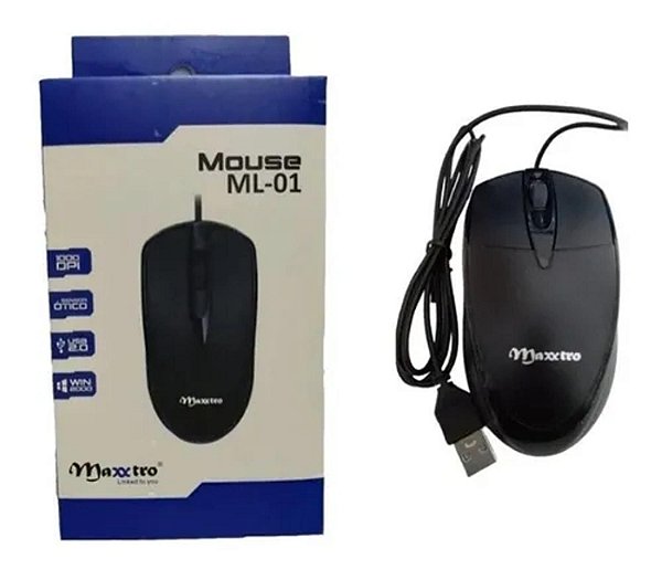 Mouse Preto Ótico Com Fio Usb 2.0 1000 Dpi Maxxtro