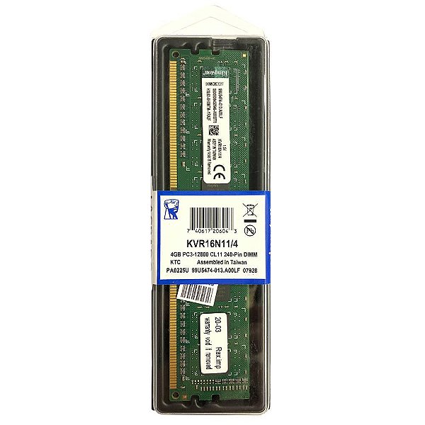 Memória Kingston, 4gb, Ddr3 1600mhz, Kvr16n11/4