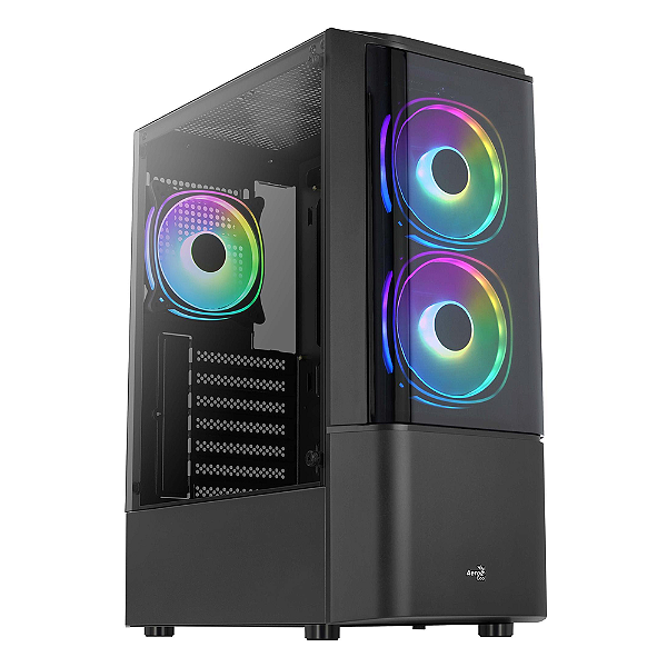 GABINETE GAMER AEROCOOL QUANTUM V2, ATX, 3X COOLER FRGB 120MM, LATERAL EM VIDRO TEMPERADO, PRETO