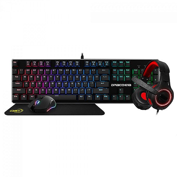 Combo Gamer KWG Draco E1A 4 Em 1, Teclado, Mouse, Headset e Mousepad, DRACO E1A A-IN-1 COMBO (US)