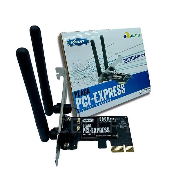 PLACA DE REDE WI-FI 300MBPS 2 ANTENAS PCI-EXPRESS 1X KP-T118 KNUP