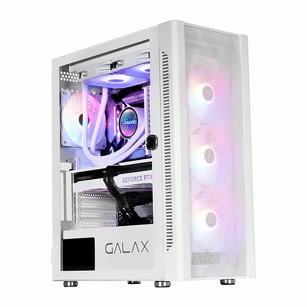 GABINETE GAMER GALAX REVOLUTION-07 BRANCO C/4 FANS RGB 120MM, LATERAL VIDRO TEMPERADO, M-ATX