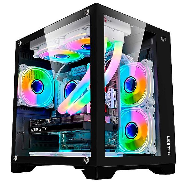 Gabinete Gamer Liketec Dasha Black, Sem Fans, Frente e Lateral em Vidro