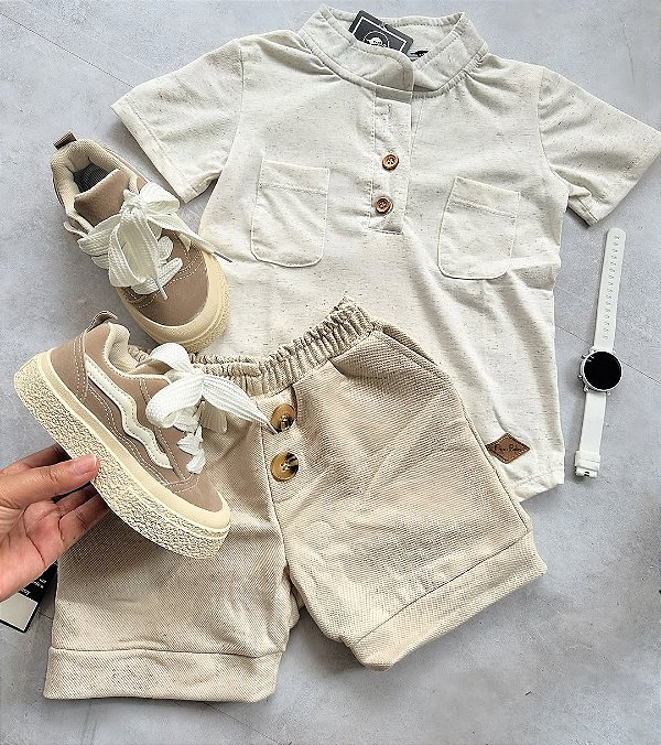 Conjunto Infantil Masculino Bege Linho Casual Elegante