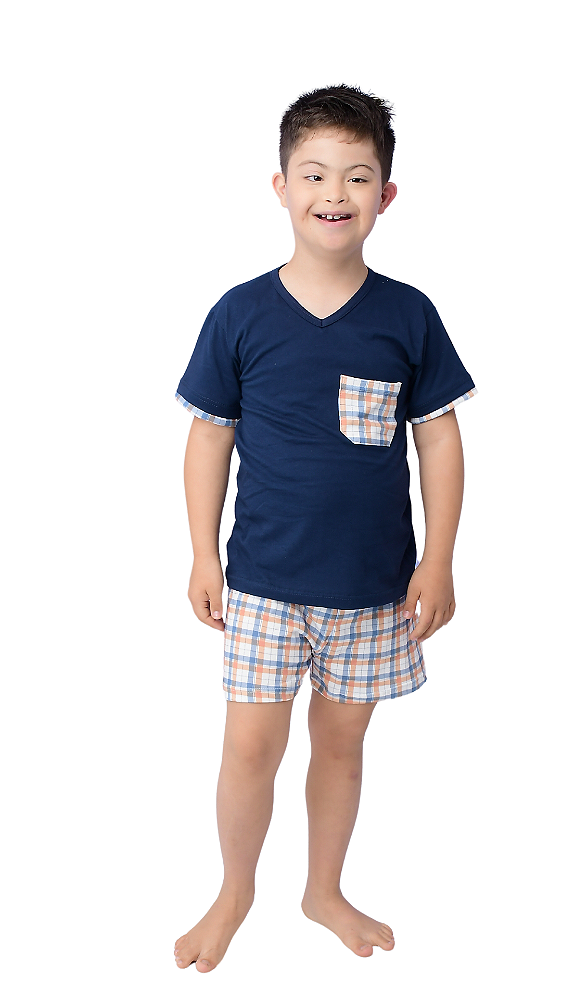 Ref. 4008 Pijama infantil masculino curto - azul marinho