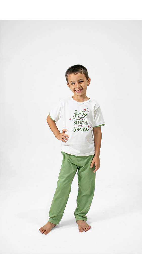 Ref. 3014 Pijama infantil masculino calça com manga curta em malha - Sempre juntos