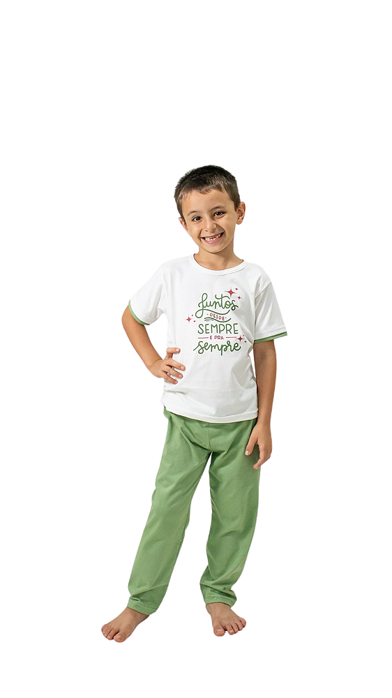 Ref. 3014 Pijama infantil masculino calça com manga curta em malha - Sempre juntos