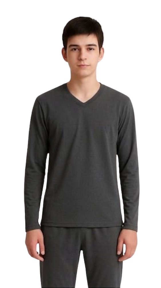 Ref. 1160 Pijama Juvenil Longo Liso Cinza Chumbo em Algodão