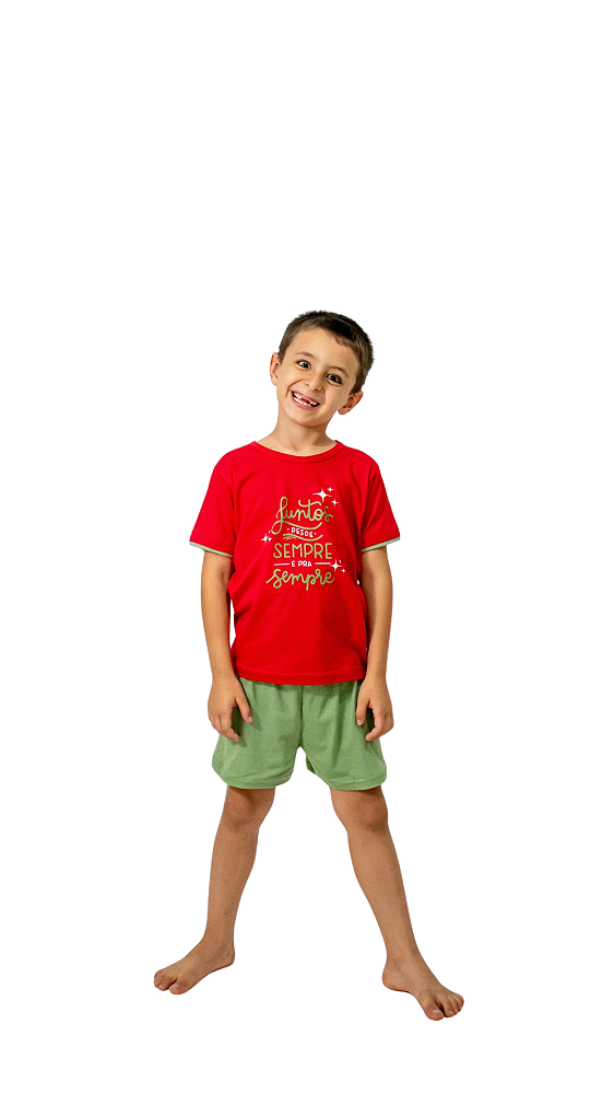 Ref. 4015 Pijama infantil masculino curto em malha - sempre juntos (vermelho)