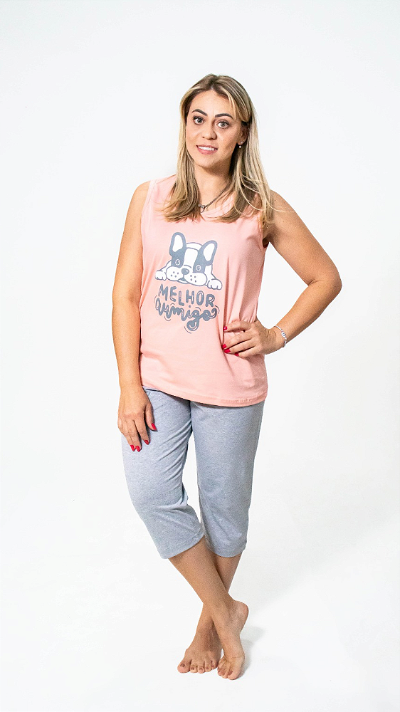 Ref. 6033 Pijama feminino regata com calça pescador