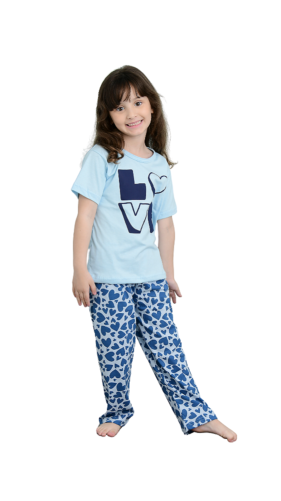 Ref. 5058 Pijama infantil calça com camiseta manga curta - Love