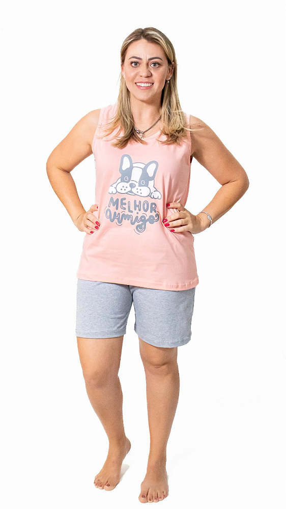 Ref. 6072 Pijama feminino regata com bermuda