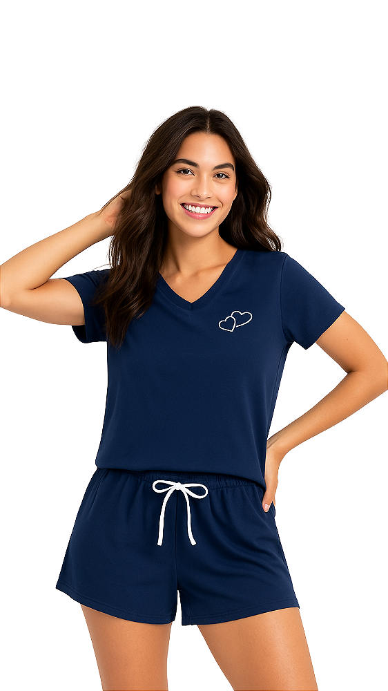 Ref. 8001 Pijama feminino curto - azul marinho