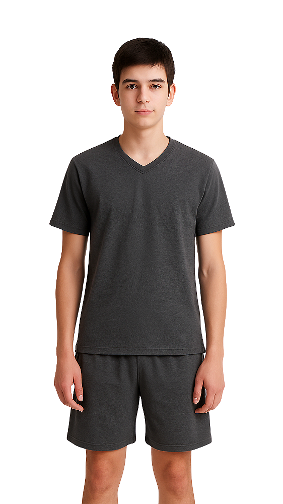 Ref. 10919 Pijama juvenil curto liso - cinza chumbo
