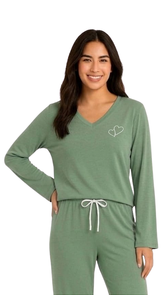 Ref. 8009 Pijama feminino longo - verde oliva