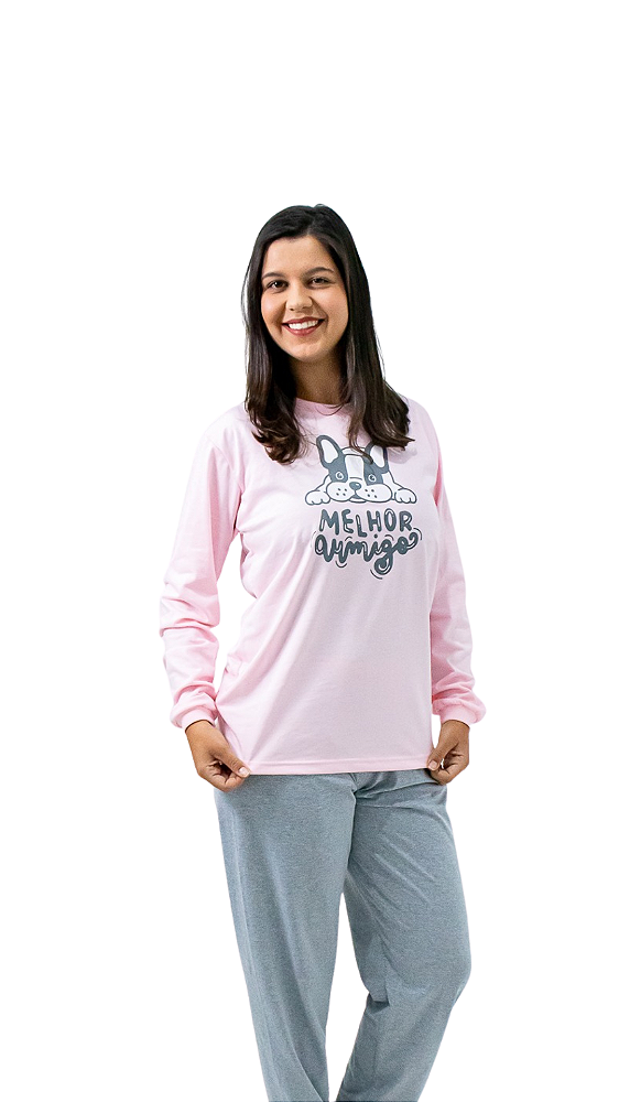 Ref. 10223 Pijama feminino longo em malha