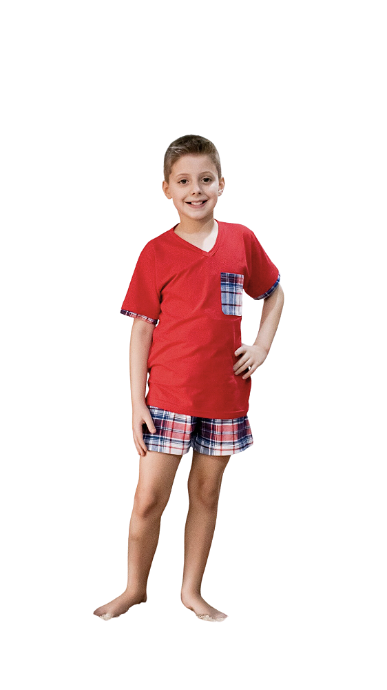Ref. 4013 Pijama infantil masculino curto em malha xadrez - vermelho - Nat  Pijamas