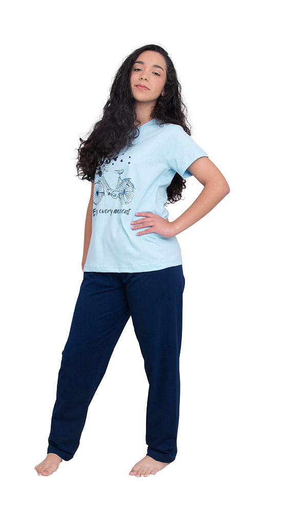 Ref. 10228 Pijama feminino calça com camiseta - Enjoy every moment