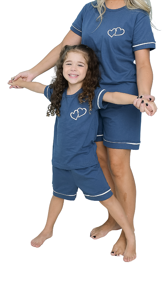 Ref.4041 Pijama feminino infantil curto - 2 corações