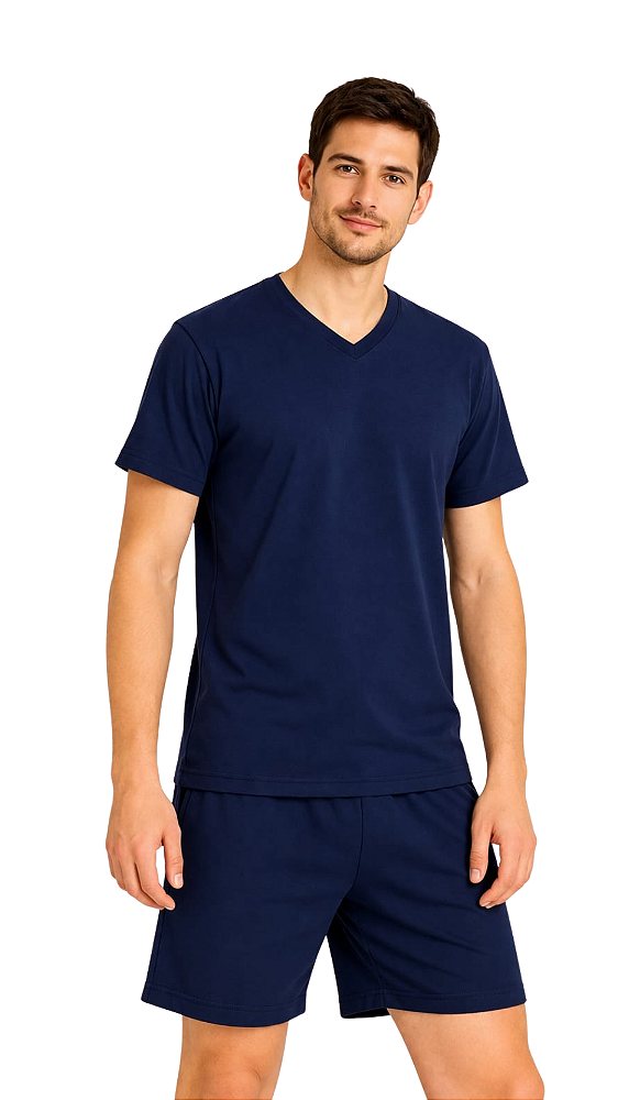 Ref. 9002 Pijama masculino curto liso - azul marinho