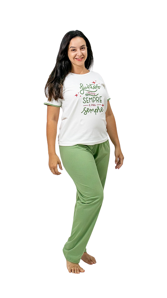 Ref. 3011 Pijama feminino manga curta com calça em malha - Sempre juntos