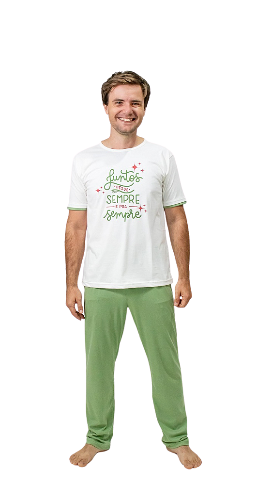 Ref. 3012 Pijama masculino manga curta com calça em malha - Sempre juntos