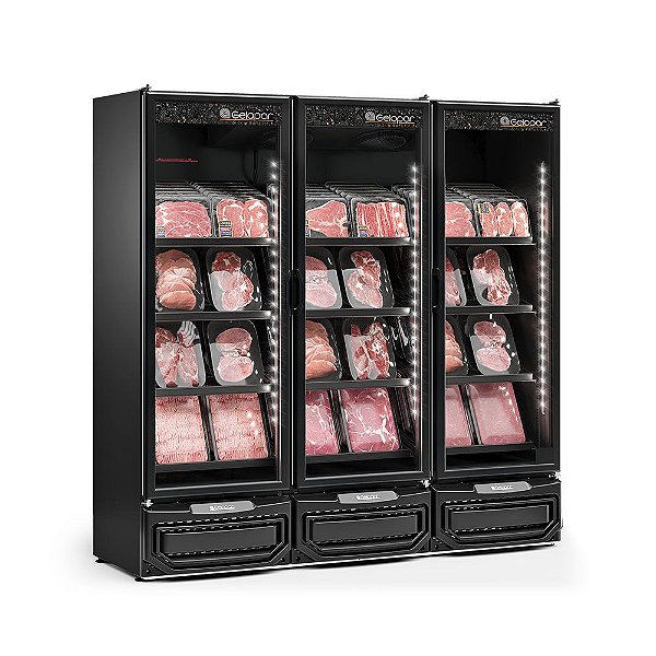 Refrigerador Expositor para Carnes Conveniência Linha Black 3 Portas GCBC 1450 LB - Gelopar