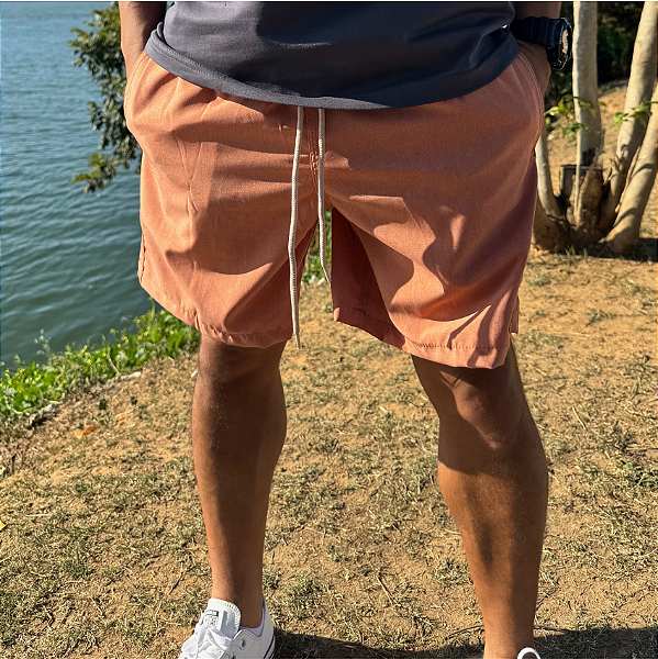 SHORT ADULTO ELASTANO TIJOLO MESCLA