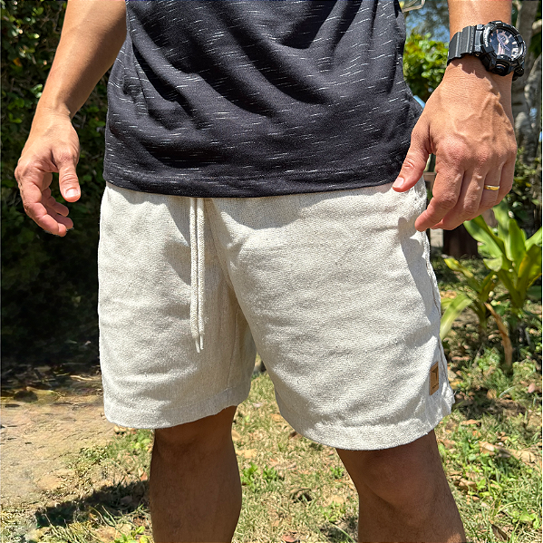 SHORT ADULTO LINHO AREIA
