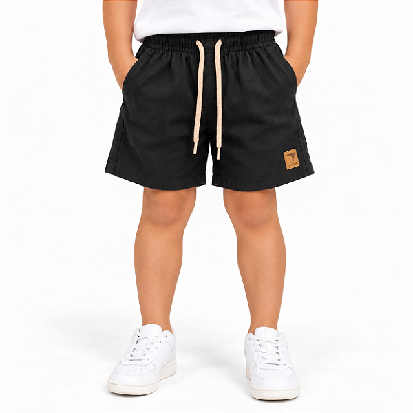 SHORT LINHO INFANTIL E JUVENIL - LISO PRETO